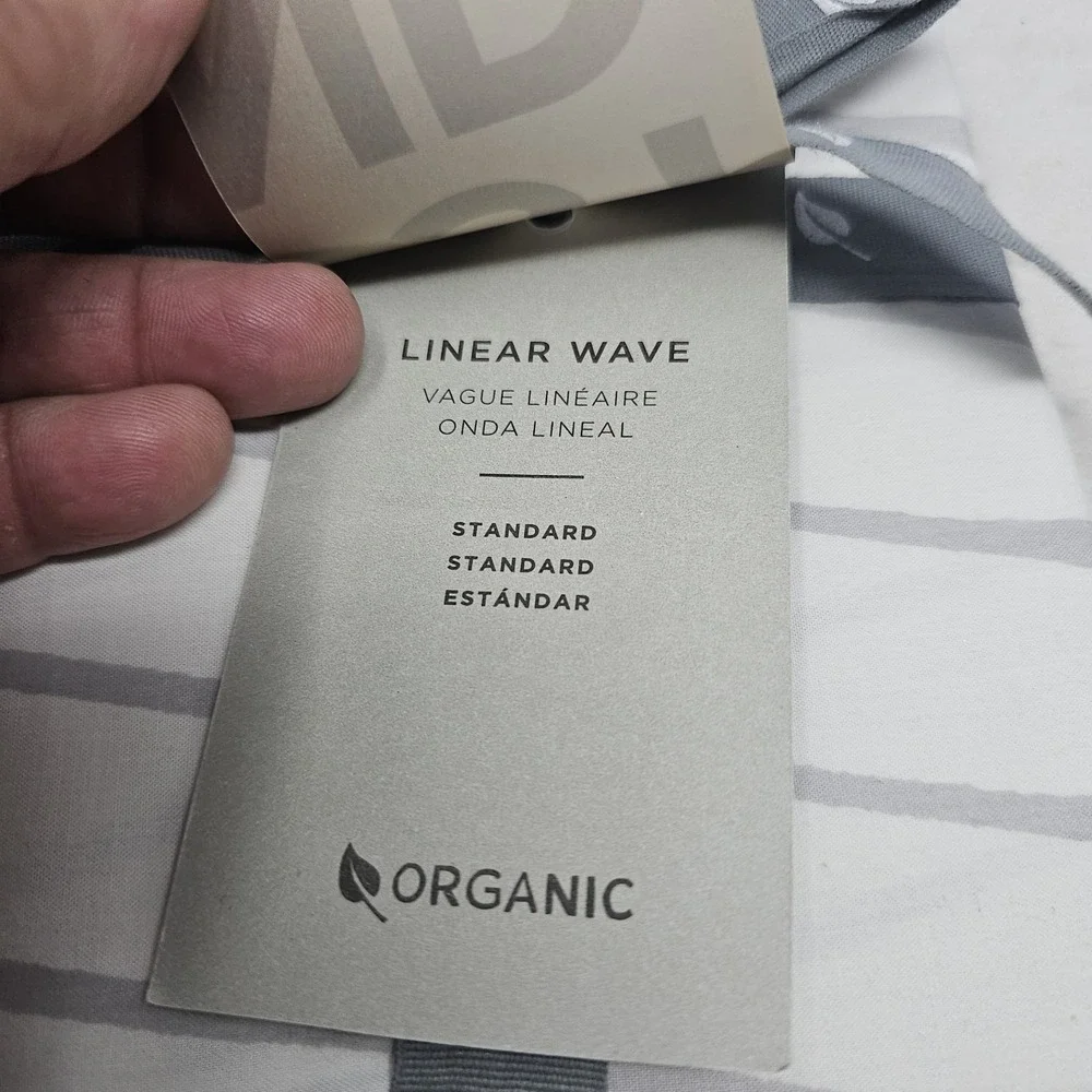 West‎ Elm Linear Wave Sham White/ Fog Gray Organic New NWT